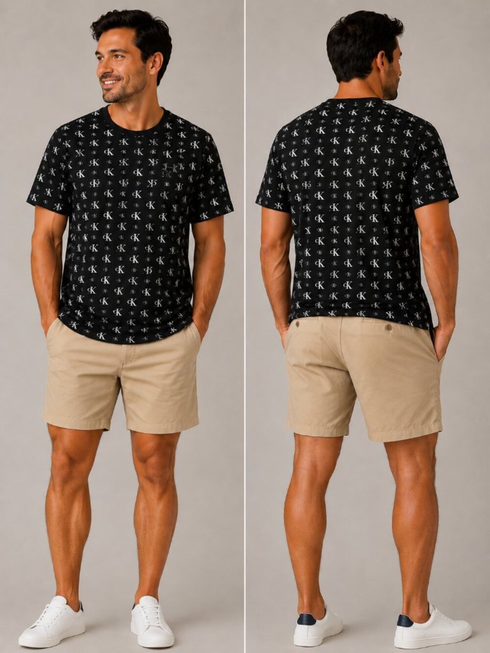 Calvin Klein Jeans Men's Allover CK Logo Print Black T-Shirt - Size XL